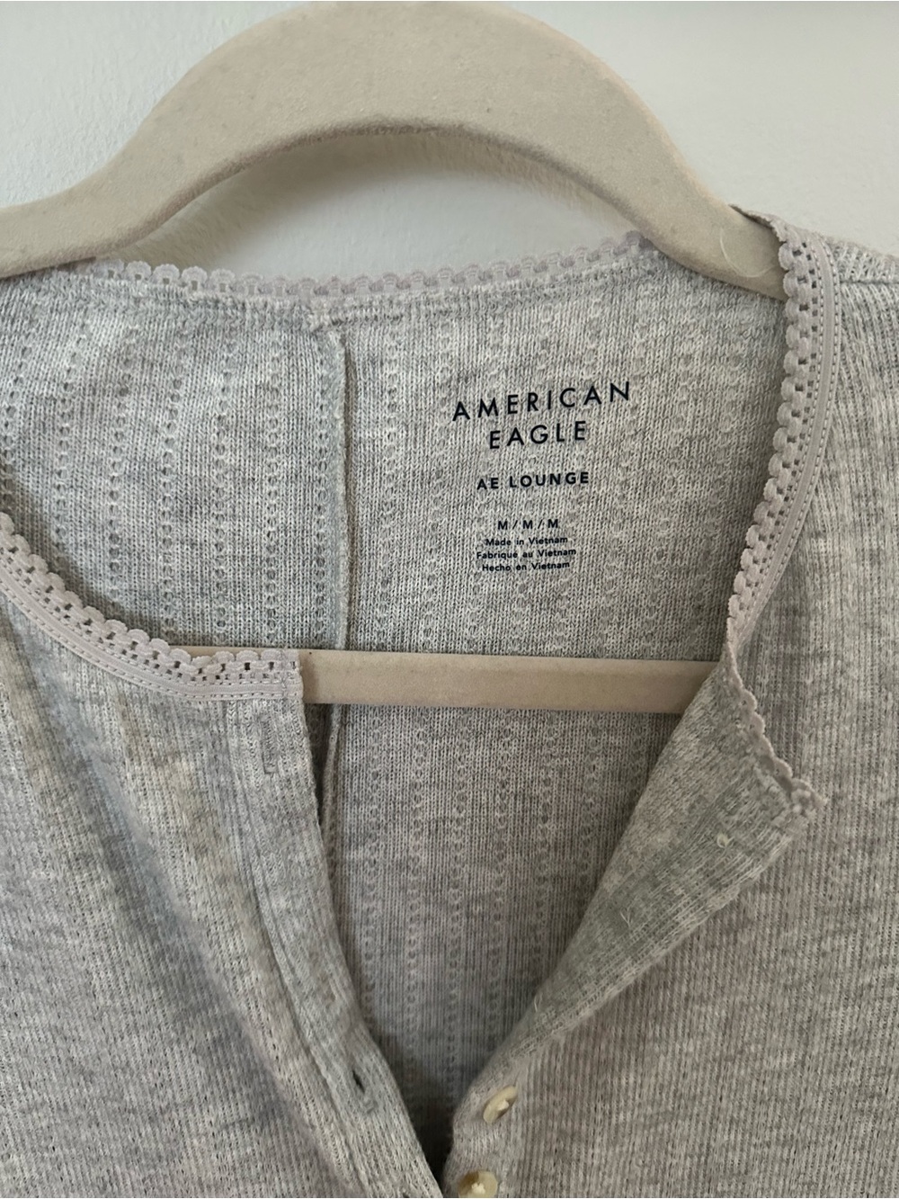 American Eagle Heather Gray Pointelle Henley Romper-Medium - Picture 2 of 6